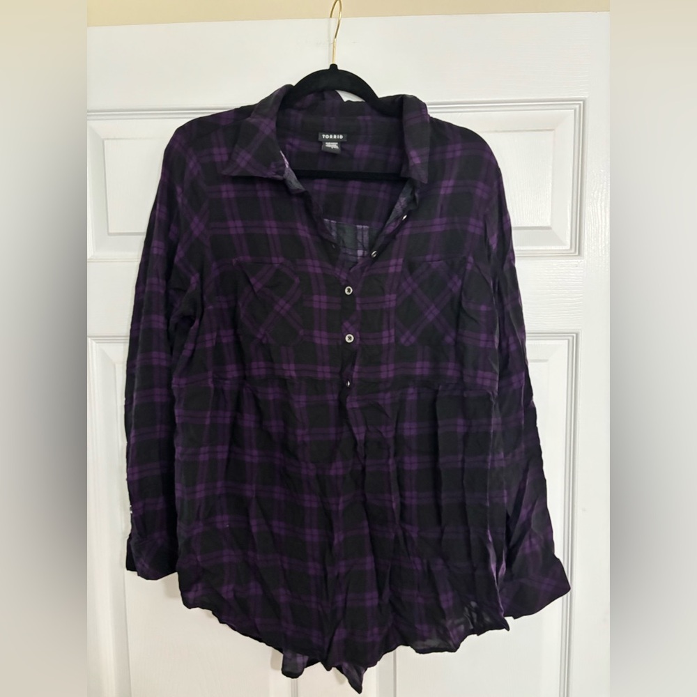 torrid Black and Purple Plaid Button-Down Shirt